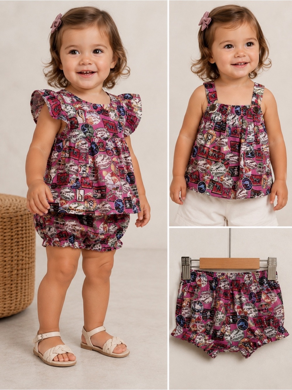 Banana Republic Pink Baby Safari 3-PC Set 100% Cotton/Linen BOHO Palm Beach Euro